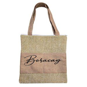 Boracay Island Beach Bag Zippered Burlap Tote With Pockets
